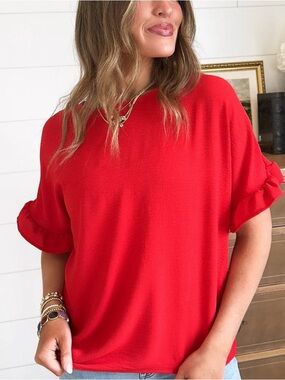 NWOT Ladies red ruffled sleeve blouse